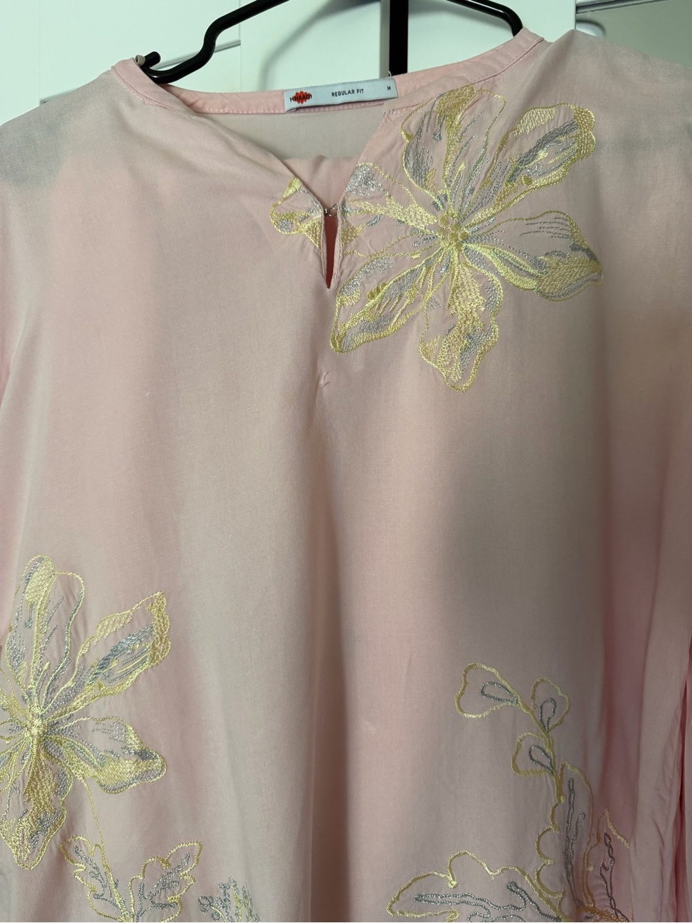 Soft Pink Floral Embroidered Tunic and pants (coord set)